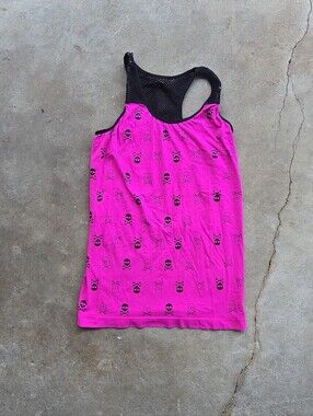 Vintage y2k lace trim skull  punk scene emo tank  XL